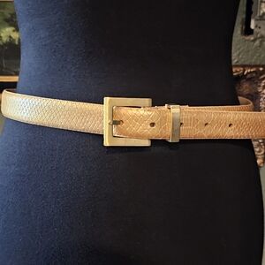 WCM NY Gold Snakeskin Leather Skinny Belt XL